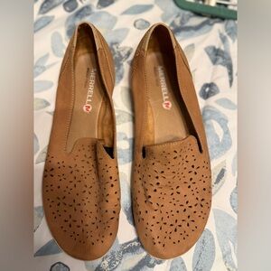 Merrell Brown Loafers with Floral Cutout Design
